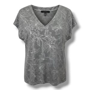 White House Black Market Womens Gray Metallic Floral VNeck Top Polyester Spandex